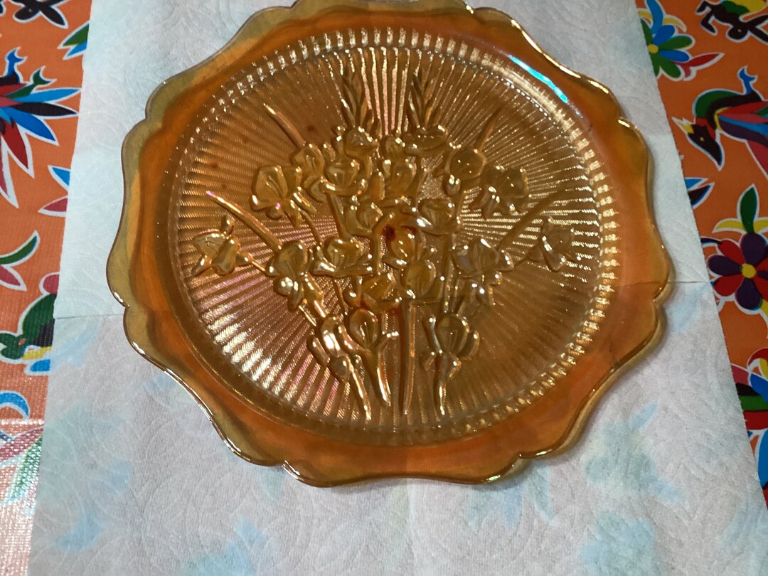 Vintage Jeanette Iris and Herringbone Marigold or Peach Carnival