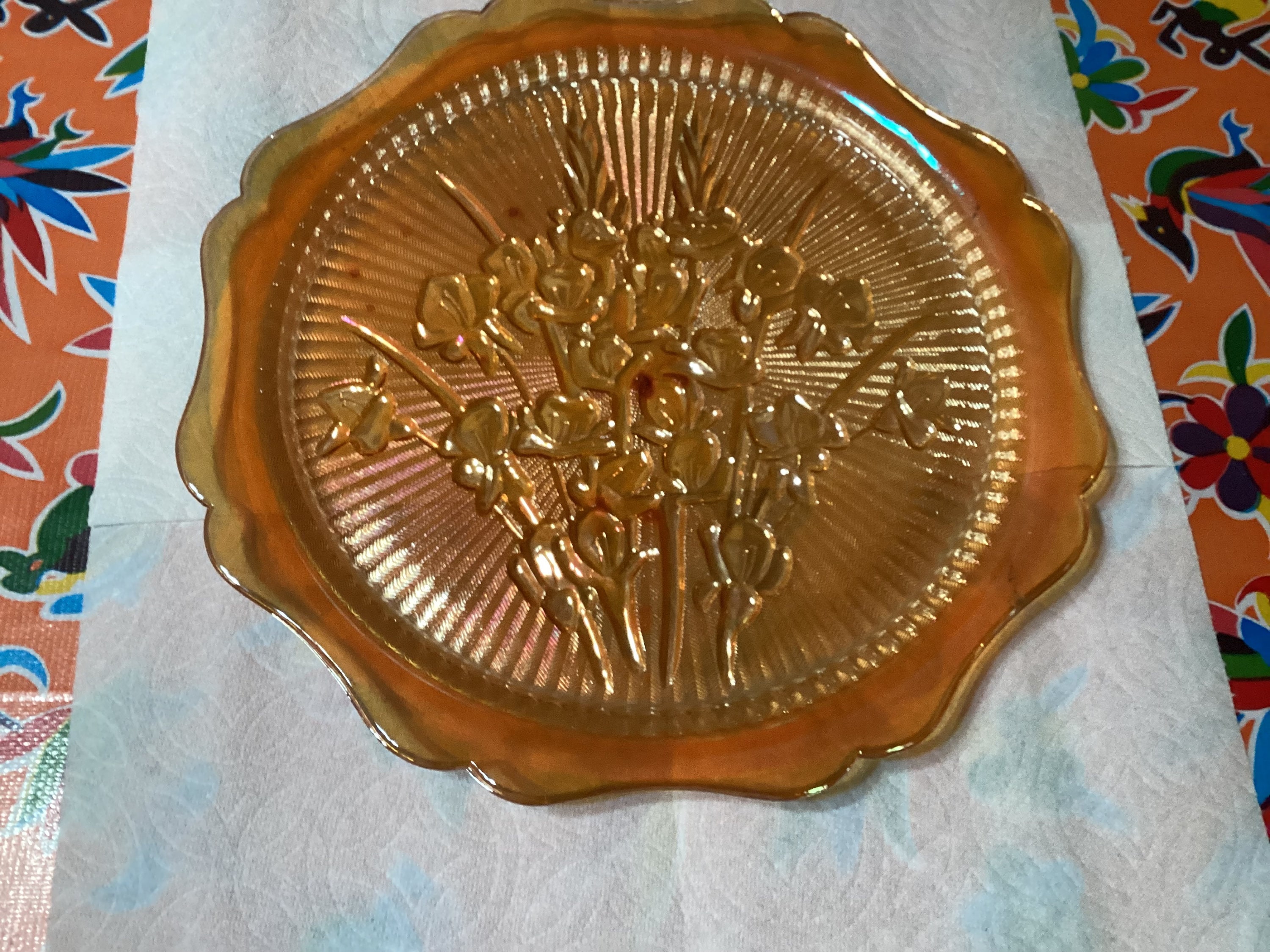 Vintage Jeanette Iris and Herringbone Marigold or Peach Carnival