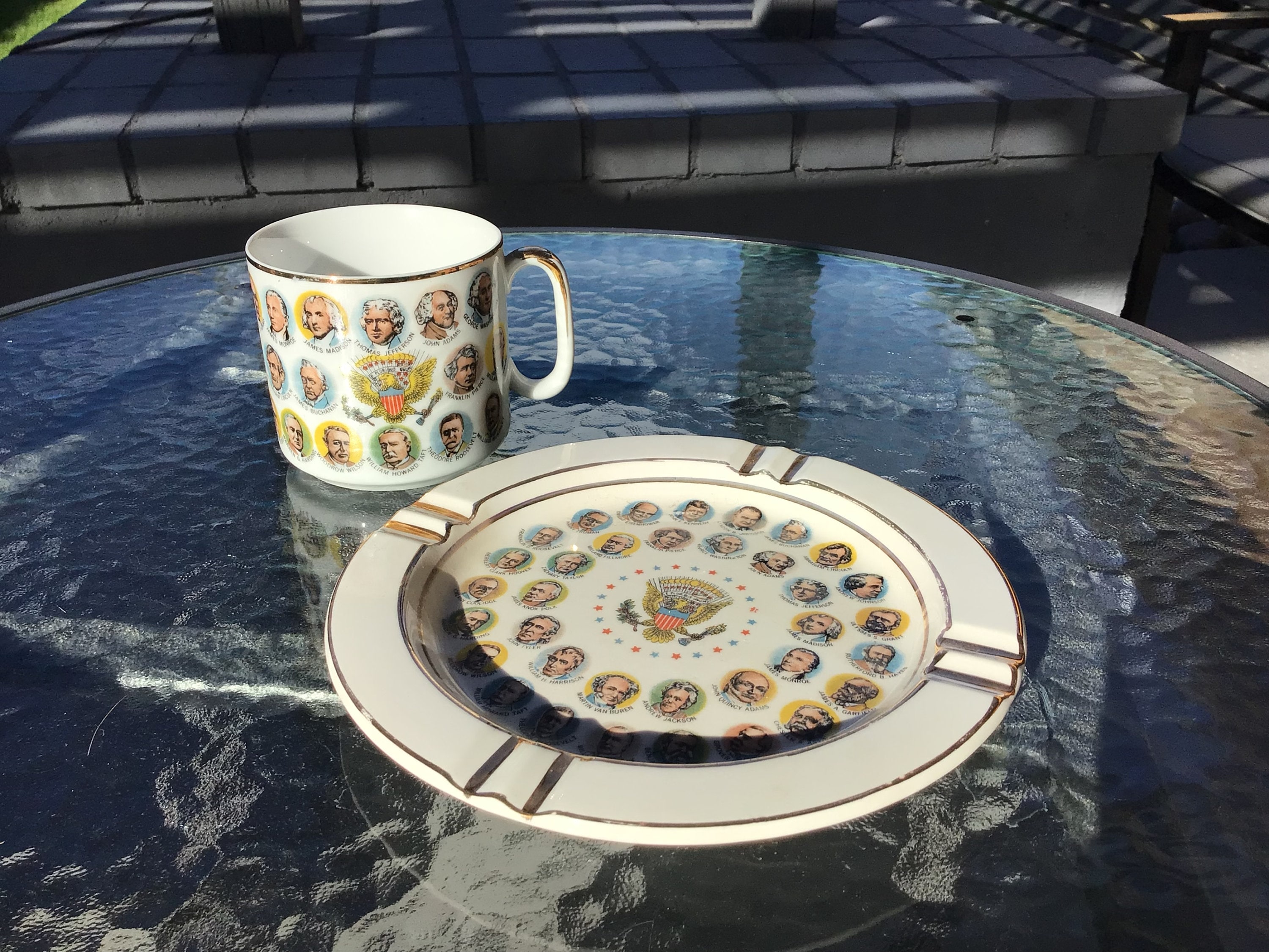 50s 60s ガボール ミッドセンチュリーモダン ミルクグラス 皿 Vintage Chadwick Miller's 1966 US Presidents Ashtray and Coffee