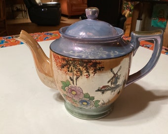 Vintage Japanese blue and peach luster ware  teapot - Japan
