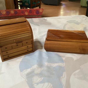 Vintage wooden boxes- roll top desk and cedar Trinket or Jewelry Box- souvenir of Glacier National Park- sold separately