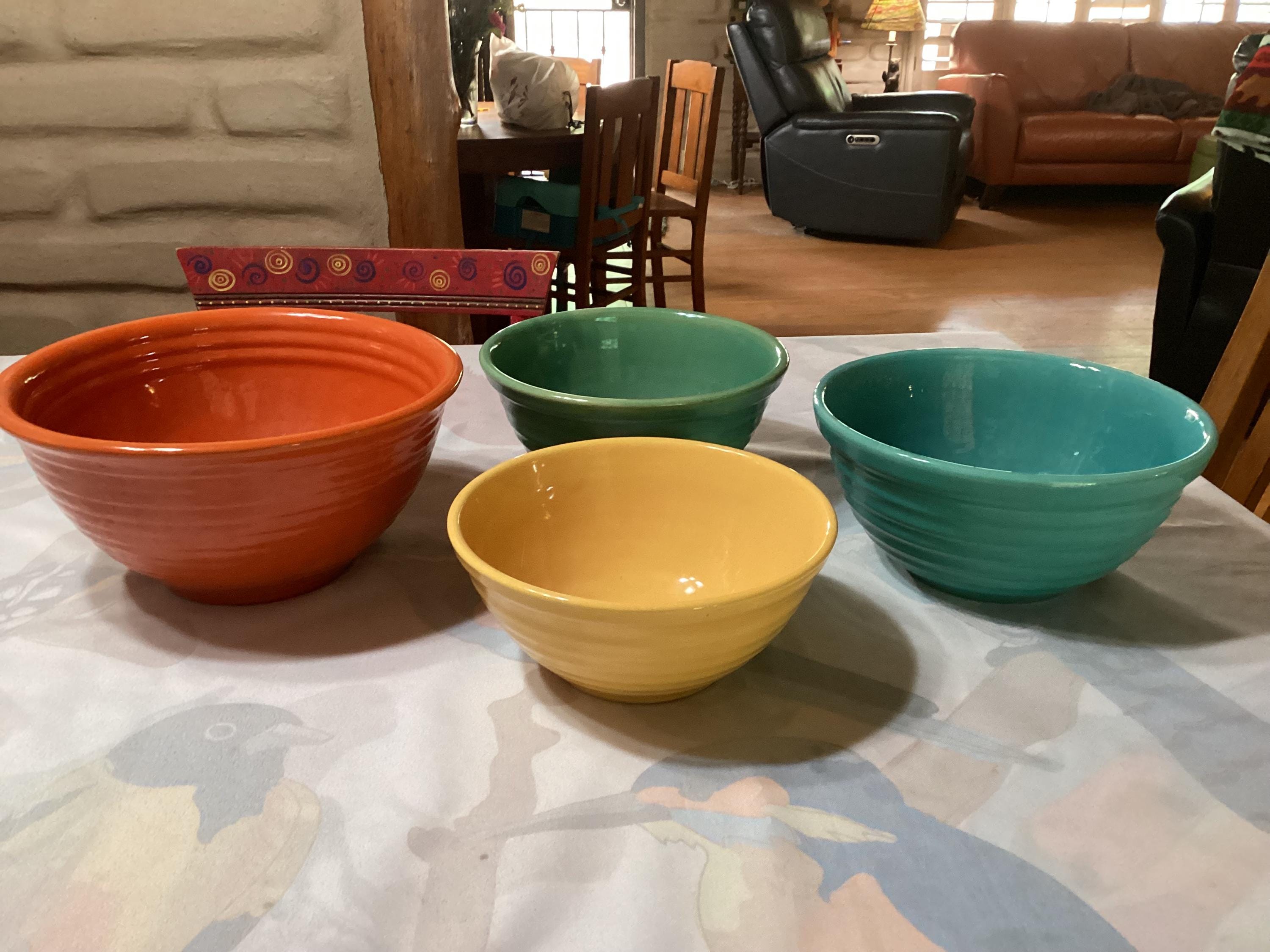 Vintage Bauer California Pottery Ringed Bowls- Orange 9, Blue 12