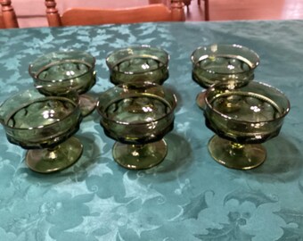 Vintage set of 6 Indiana Glass Kings Crown Thumbprint Green Sherbet or Dessert Cups
