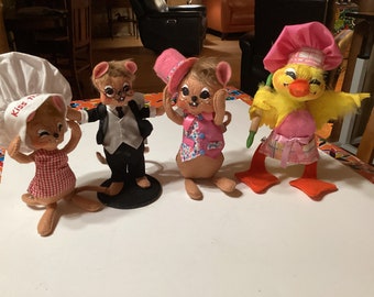 Vintage Annalee cute mouse and duck posable dolls- sold separately