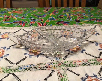 Vintage Fostoria American glass divided relish dish with handles