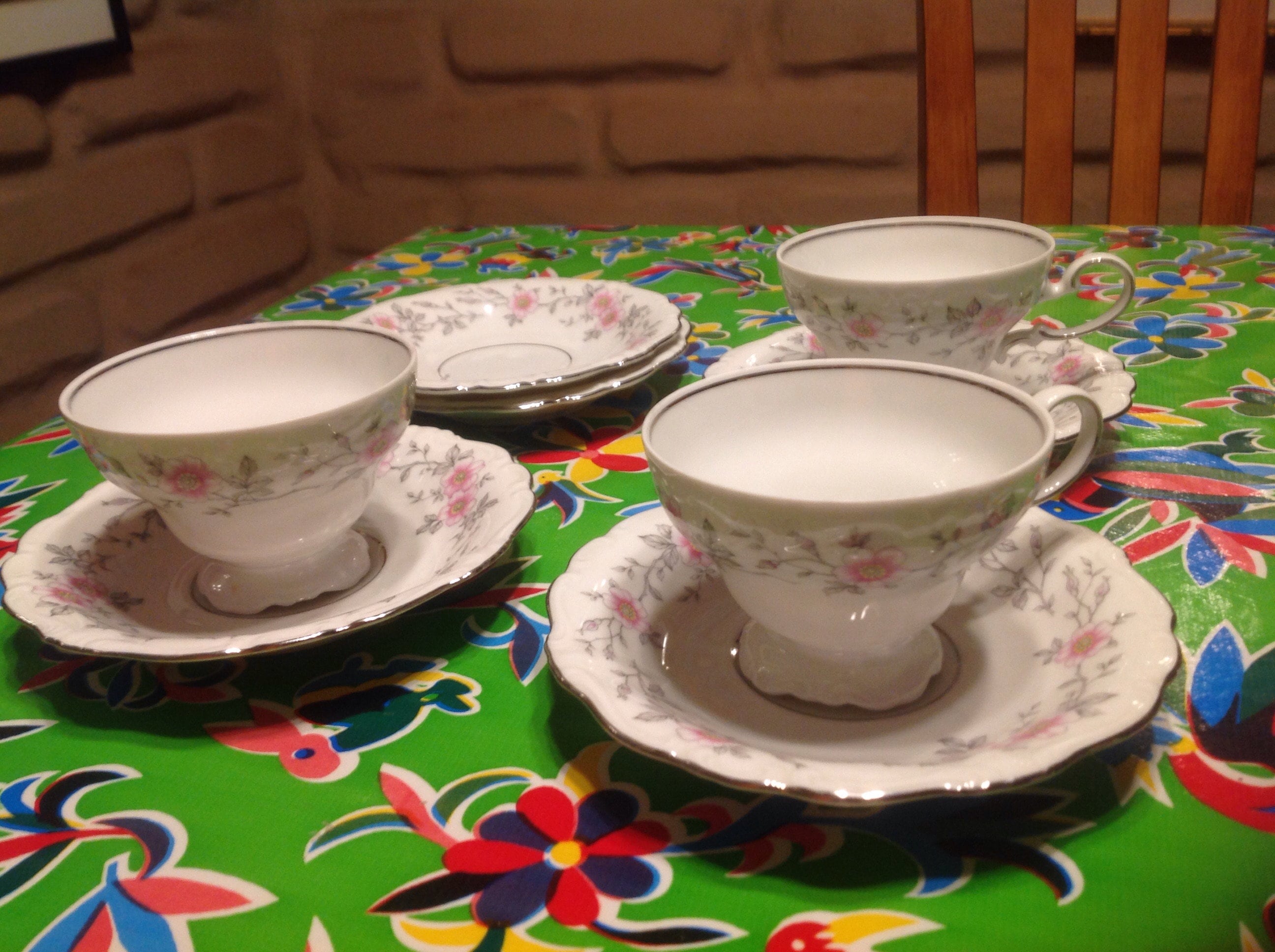 Vintage Set of 3 Johann Haviland China Teacups and 5 Saucers With