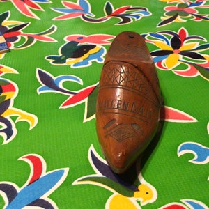 Vintage hand crafted and tooled Dutch wooden shoe trinket box with swivel lid- Volendam, Holland