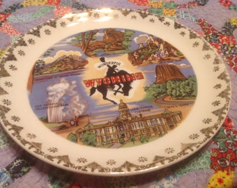 Vintage ceramic souvenir plate- Wyoming