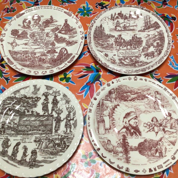 Vintage Vernon Kilns ceramic United States historic plates- Cherokee, Mother Lode, Our West, Pueblo Indians- sold separately