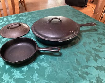 Vintage gietijzeren kookgerei- Lodge #8 gietijzeren koekenpan met deksel, #3 Griswold, Dutch Oven deksel 2A- wordt apart verkocht