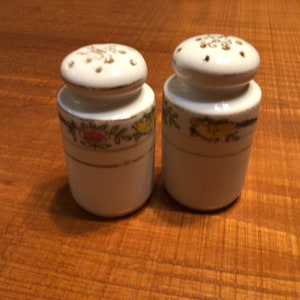 Saleiros e pimenteiros de porcelana vintage pintados à mão com desenhos florais - Japão