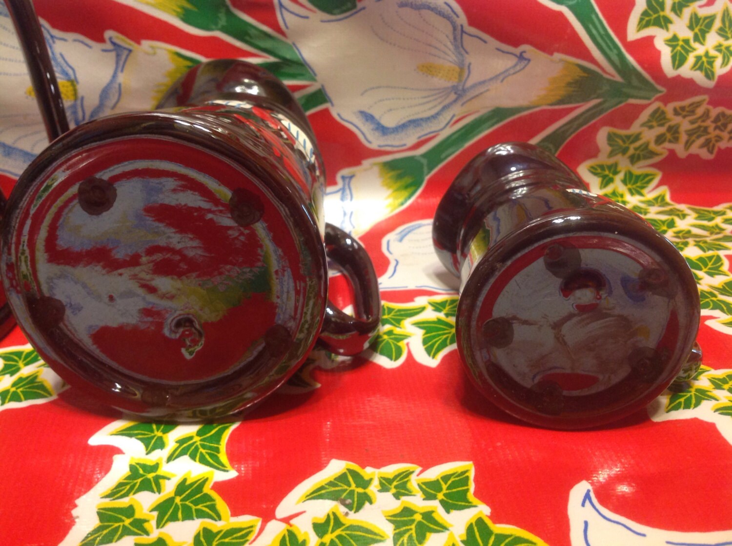 Vintage Ceramic Red Clay Pancake Set of 3 Pitchers- Batter Vintage Ceramic Red Clay Pancake Set of 3 Pitchers- Batter