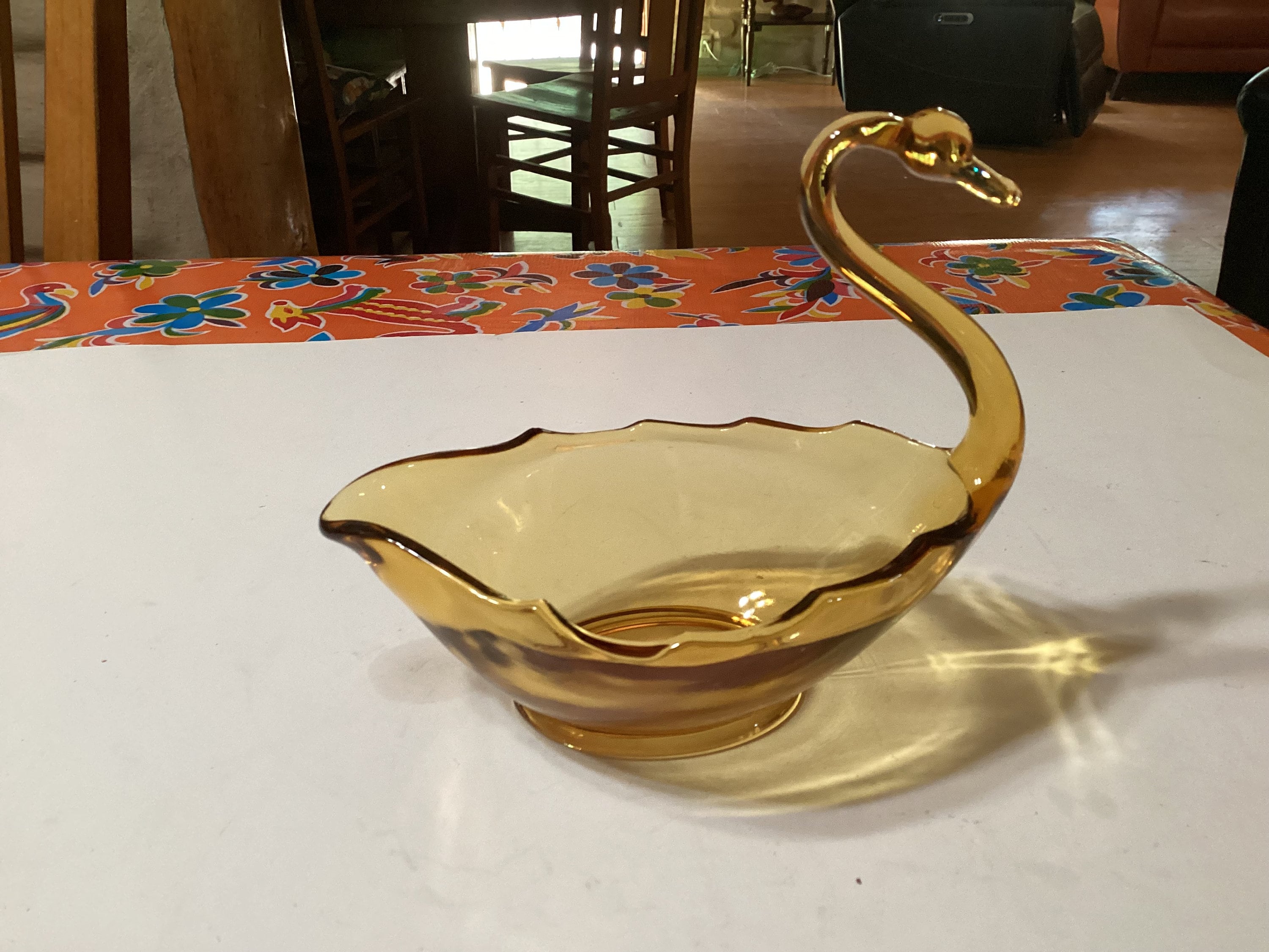 Vintage Swan Viking Glass Amber Pressed Glass Candy Dish or 