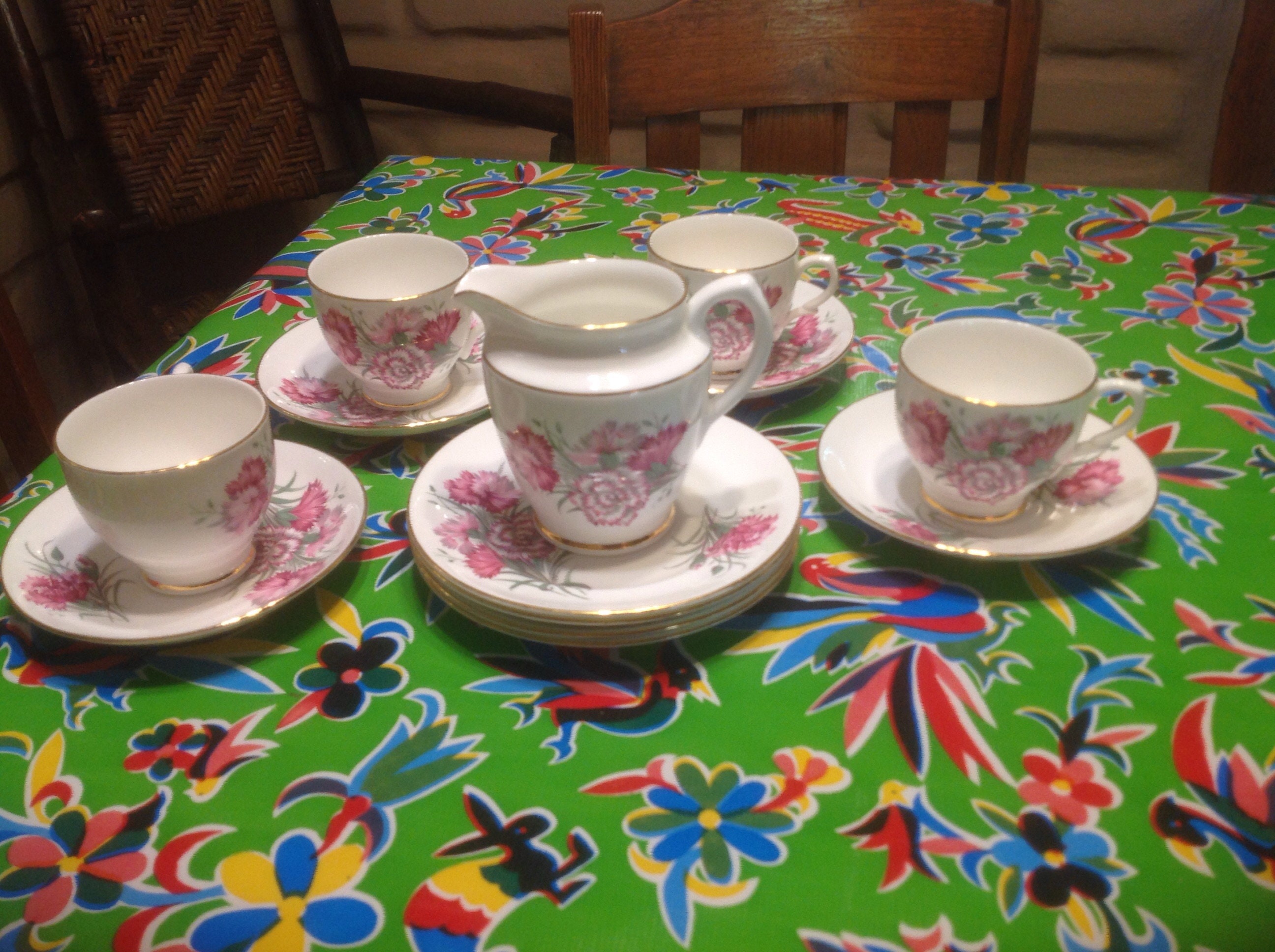 fanquare 15-delige witte keramische theeset, theeservies, beenporseleinen kopjes voor volwassenen, bijpassende lepel, middagthee koffieset