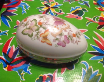 Vintage Avon hand painted porcelain egg container with butterfly and flower designs