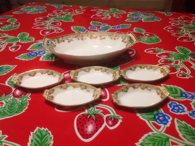Vintage hand painted Nippon Relish dish and 5 Salt cellars Etsy