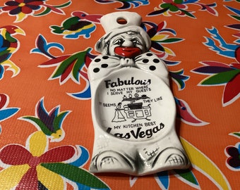 Vintage ceramic souvenir clown spoon rest wall hanging, Las Vegas, Nevada- Made in Japan