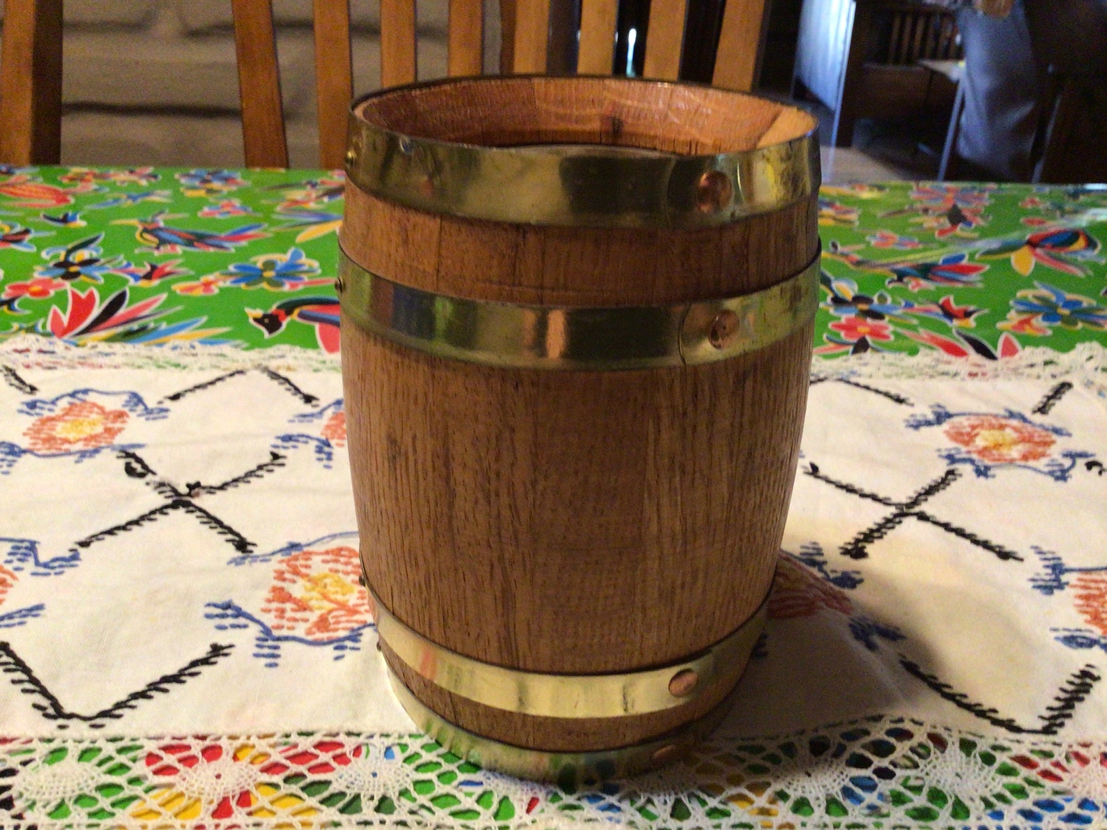 Vintage wooden barrel bank with brass bands Guaranty Bank and Etsy
