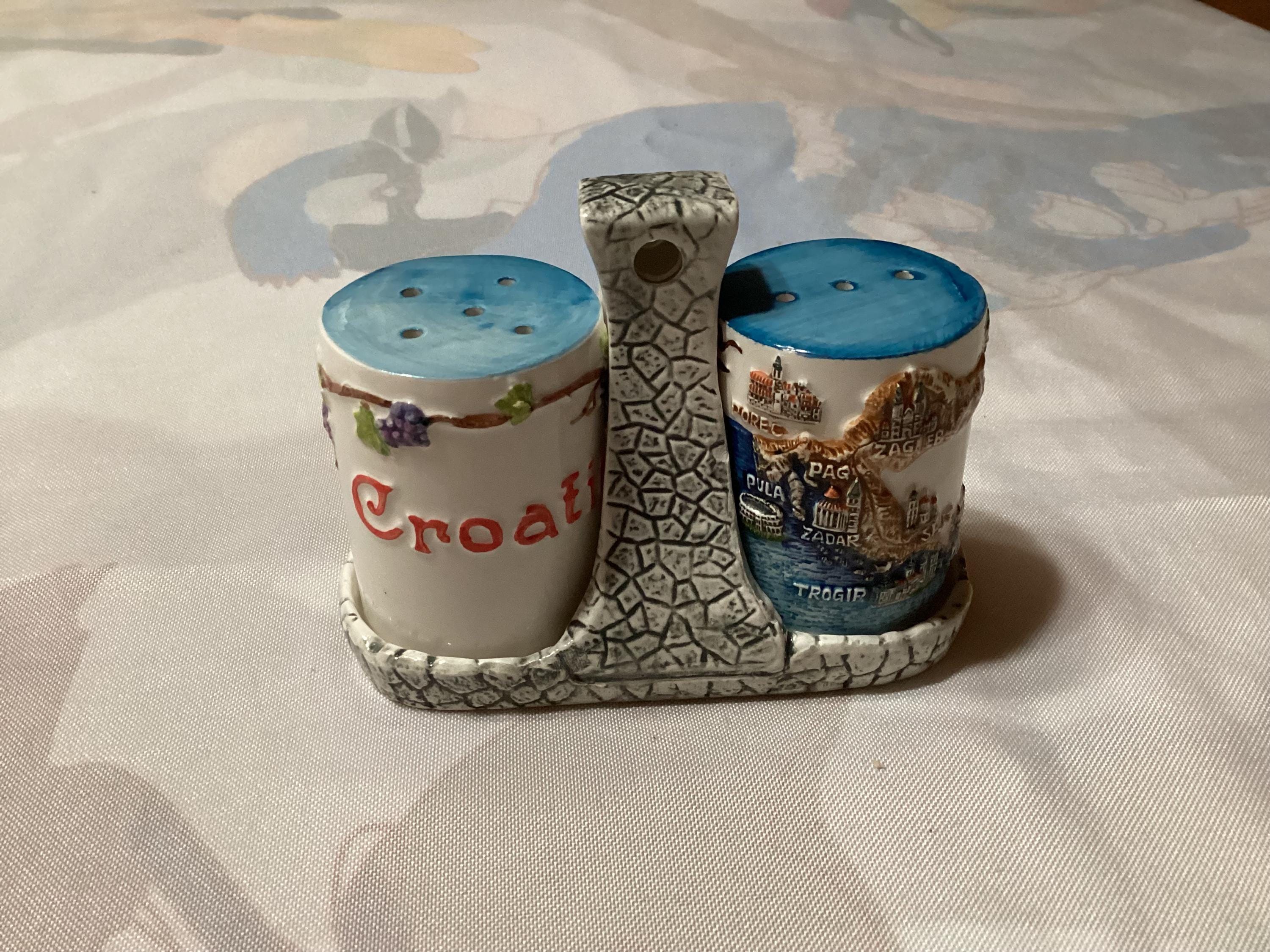 Vintage Pair of Croatia Souvenir Salt and Pepper Shakers in