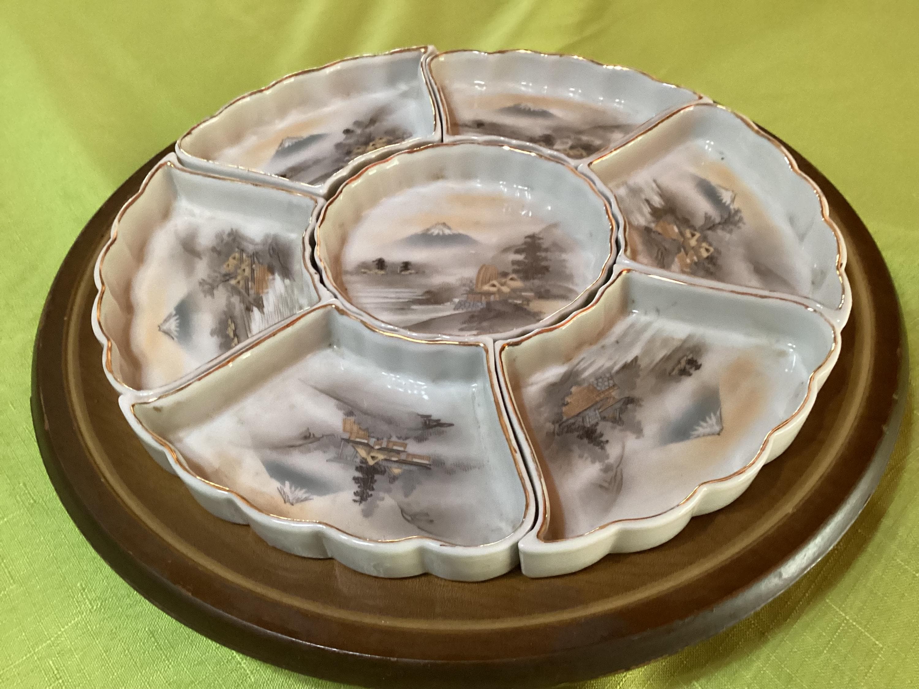 Vintage Mid-century Hand Painted Porcelain Kutani 7 Piece Sweet