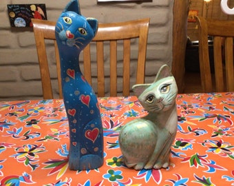 Vintage cute Dianna Kouns hand carved and painted wooden cat figurines- signed by artist