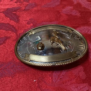 Vintage Western rodeo German silver Barrel Racing rider belt buckle