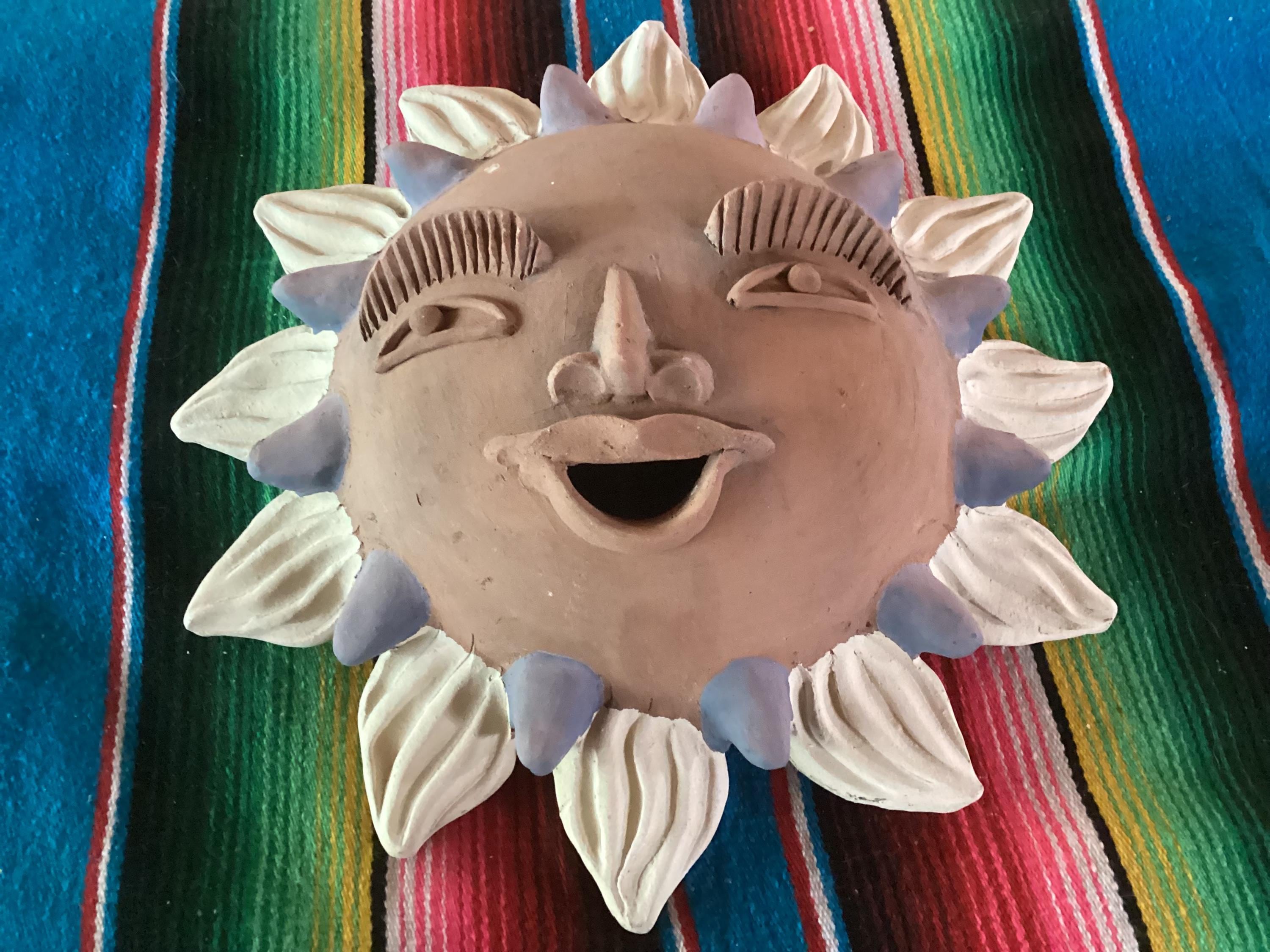 Vintage Red Clay Terra Cotta Heavy Hand Crafted Folk Art Sun Wall