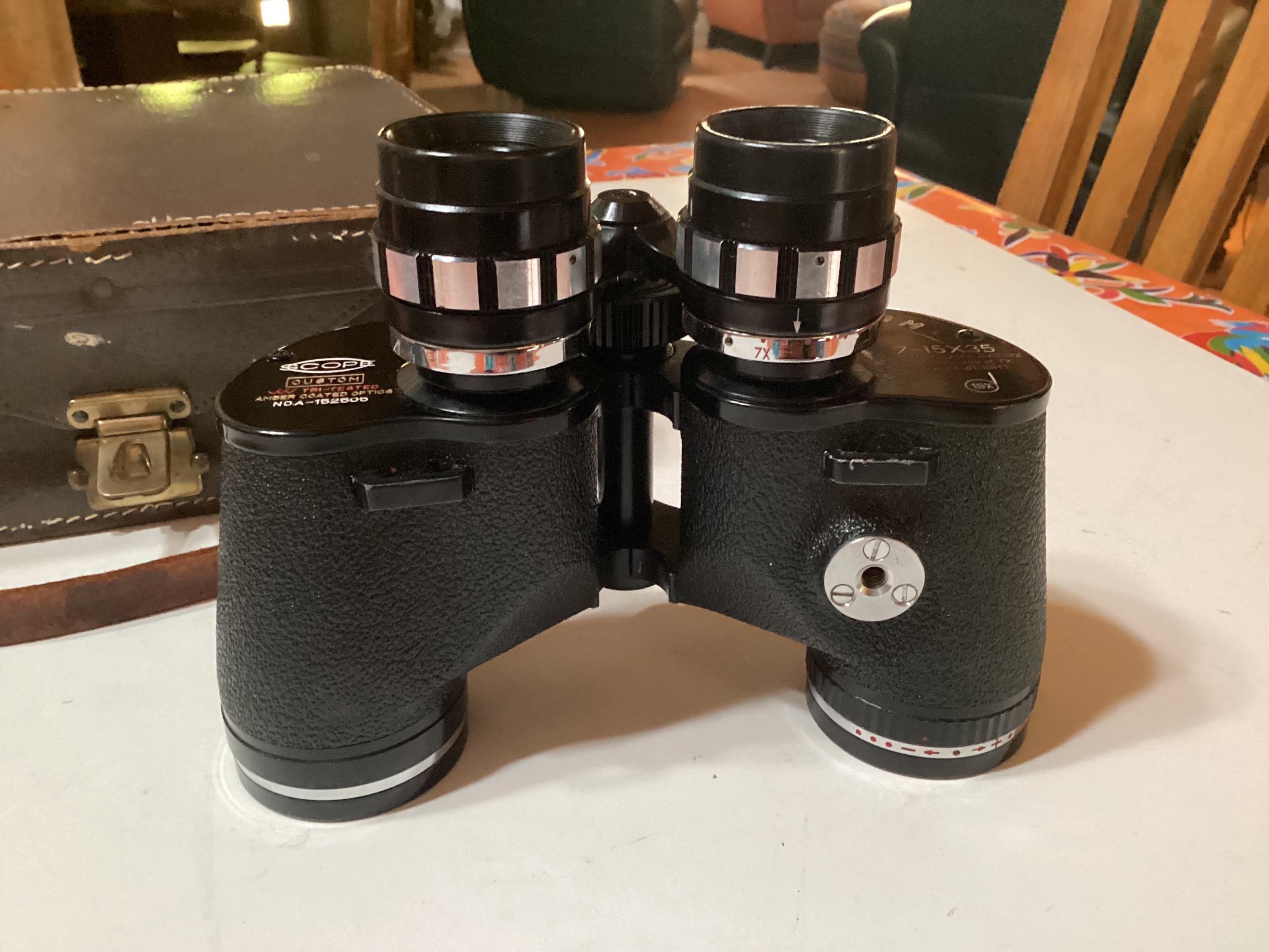 Vintage Scope Tri-tested Amber Coated Zoom 7-15X35 Binoculars in