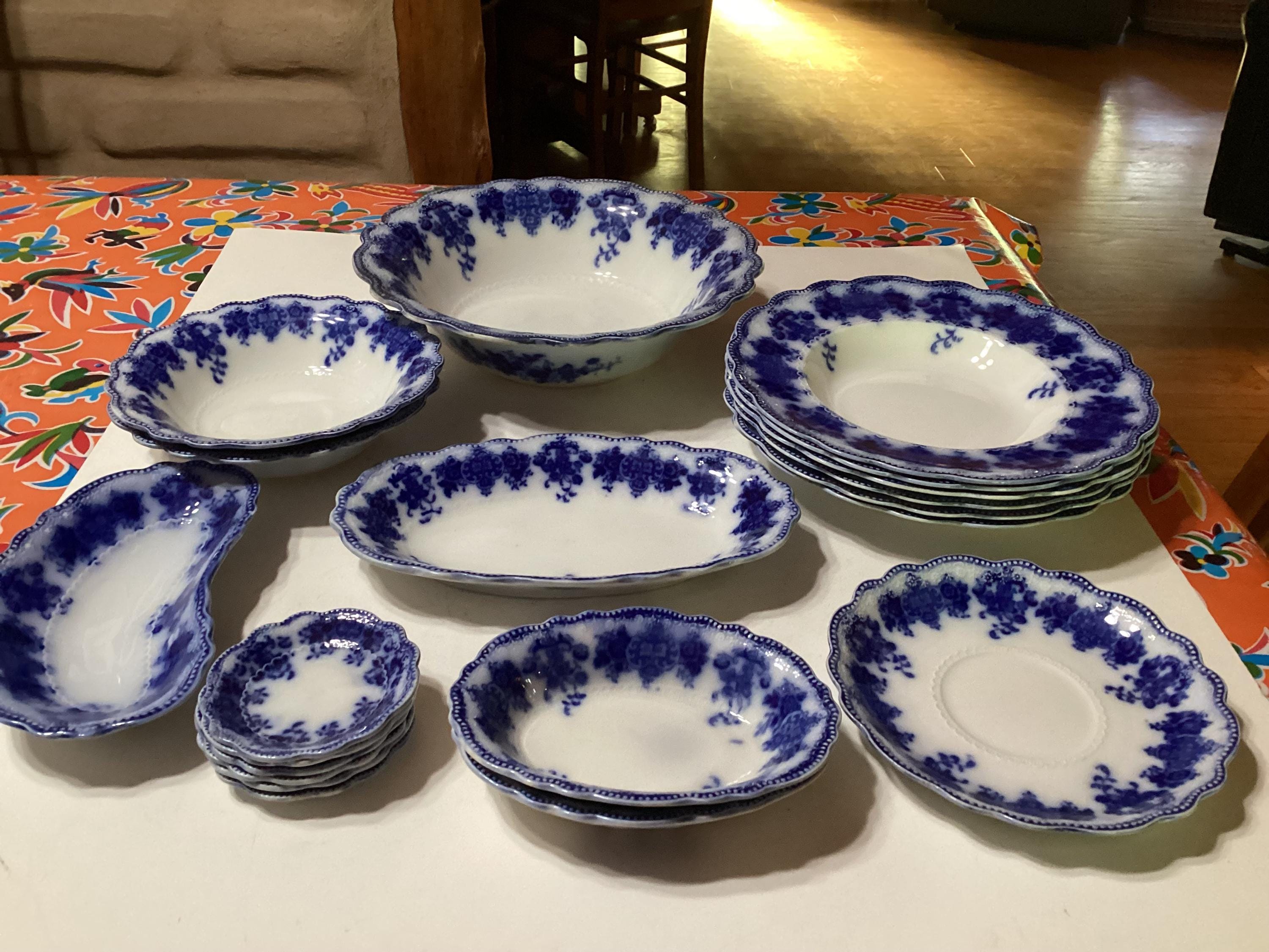 Vintage Grindley Osborne Flow Blue Dishes- Bowls and Plates