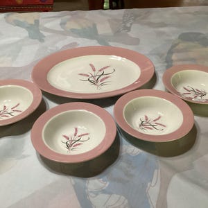 Piatto ovale vintage Homer Laughlin Eggshell Cavalier Pink Radiance, ciotole per bacche, venduto in set più piccoli