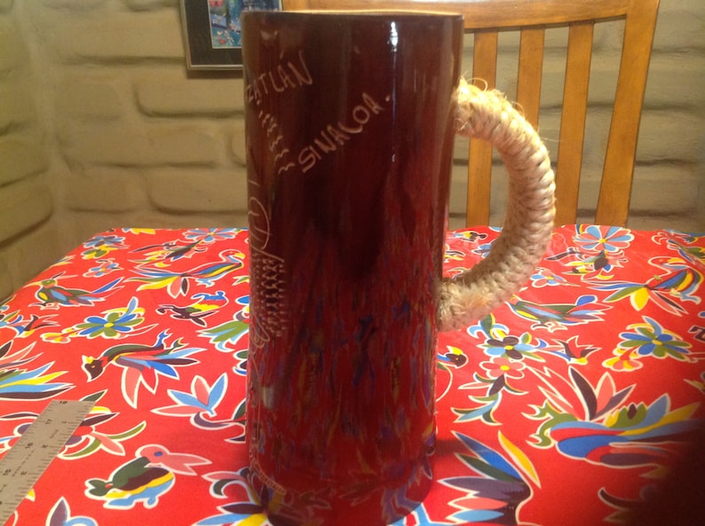 Vintage bamboo hand etched tall beer stein Mexico Sinaloa souvenir of Mazatlan