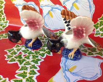 Vintage pair of ceramic hand painted bird planters- Japan