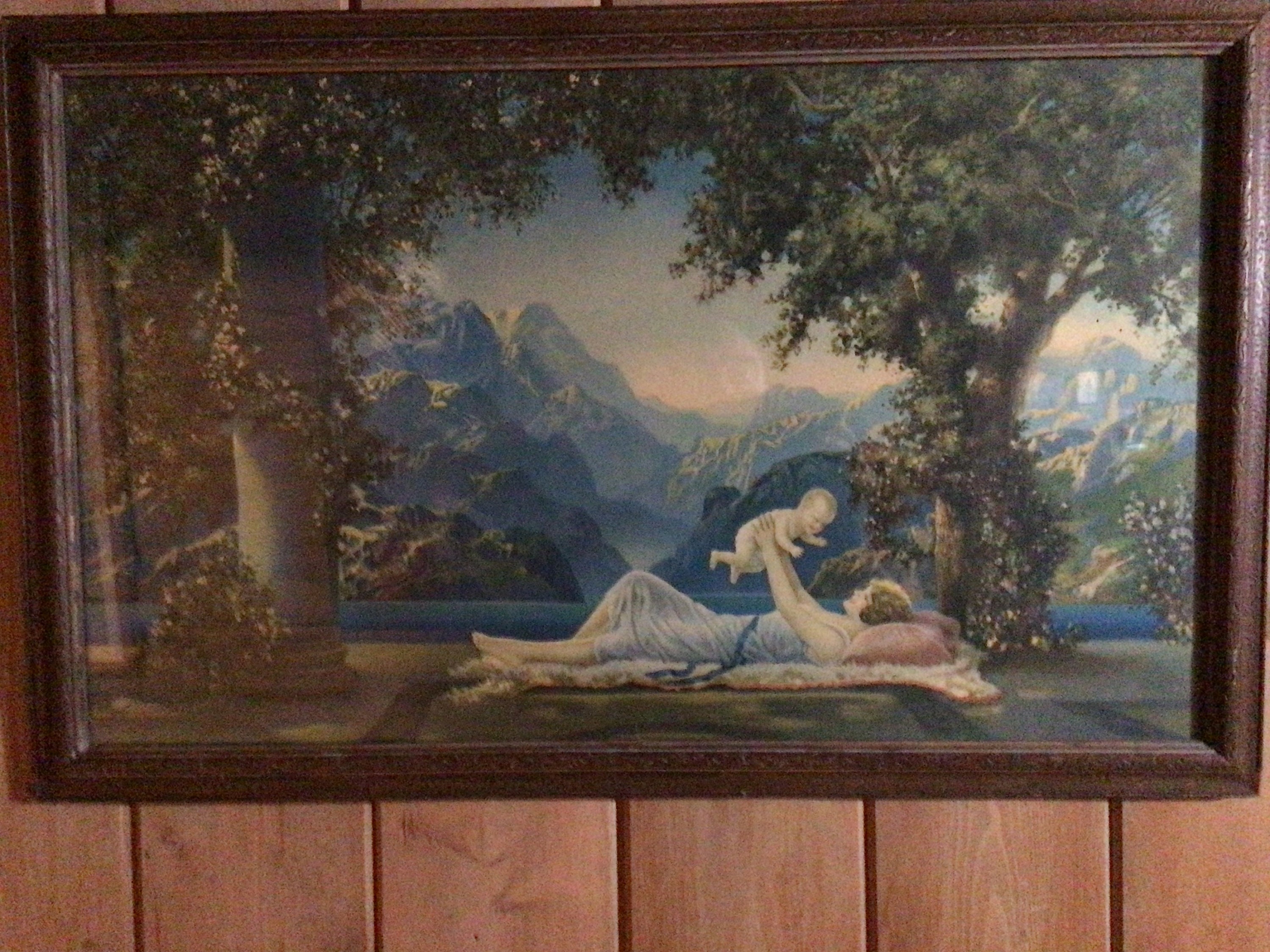 Vintage 1925 Framed Art Deco Fox-urgelles Mother and Child Love's