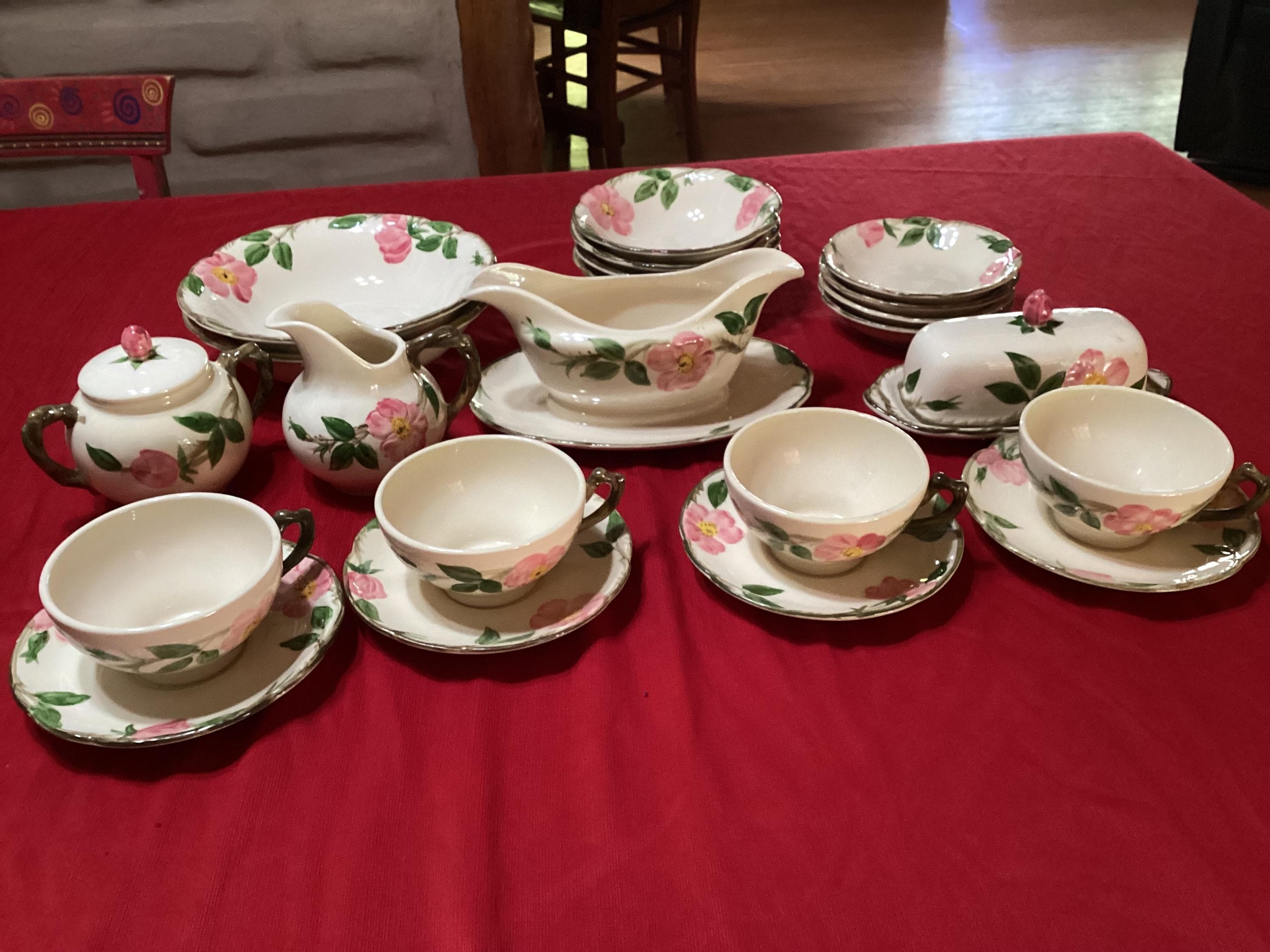 Vintage Set of Franciscan Desert Rose Dinnerware- Bowls, Cups and
