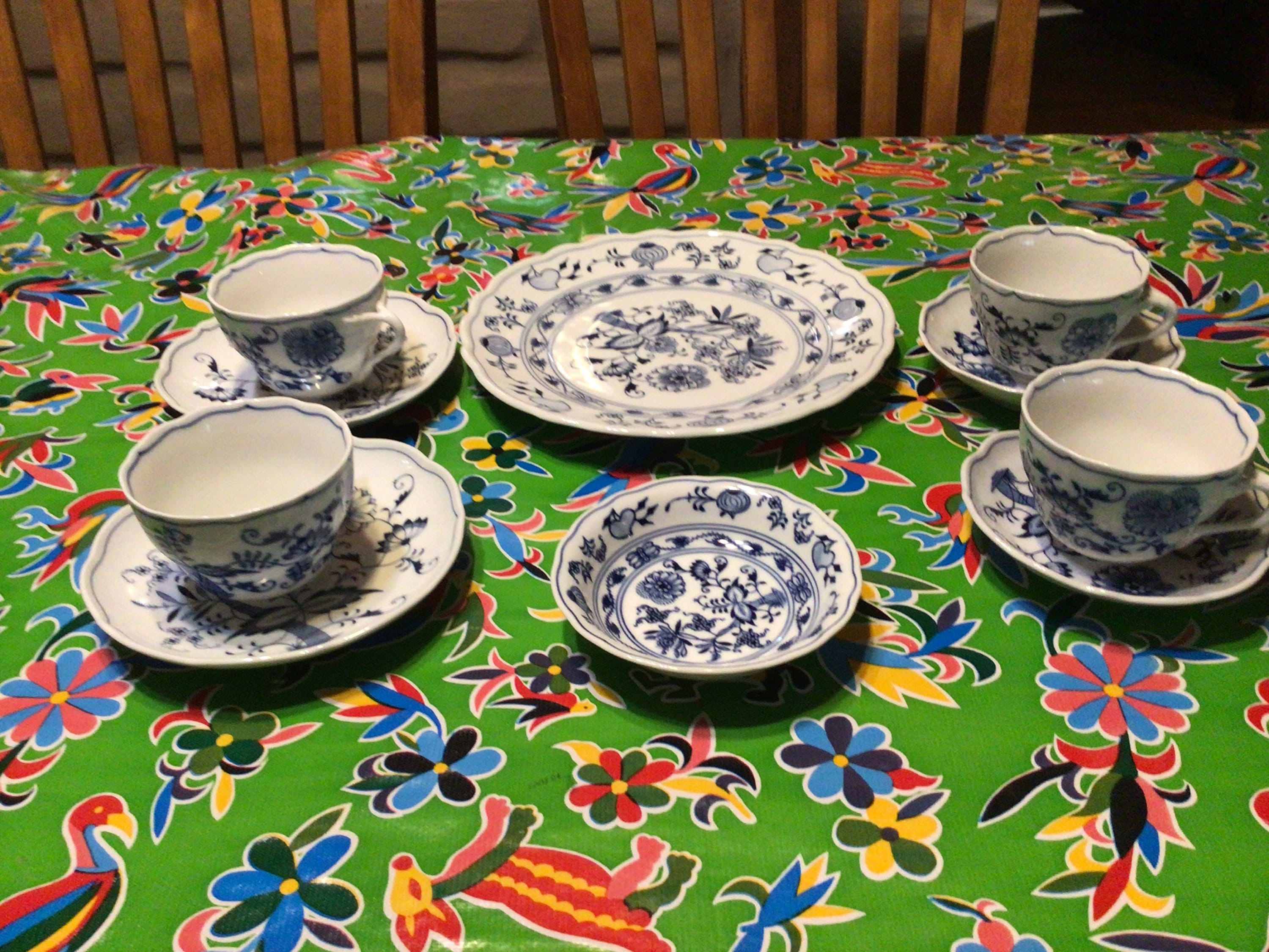 Vintage Bohemian Porcelain Zwiebelmuster Blue Onion Dishes- Plates