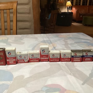 Vintage spice tins- 25 count from the 50s, 60s, and 70s- Schilling, Ben Hur, Crown Colony,  and Colman’s Mustard- sold separately