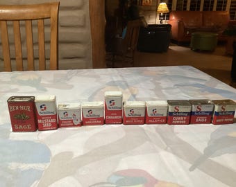 Vintage spice tins- 25 count from the 50s, 60s, and 70s- Schilling, Ben Hur, Crown Colony,  and Colman’s Mustard- sold separately
