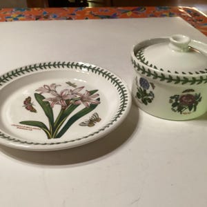 Vintage Portmeirion Susan Williams-Ellis Botanic Garden Luncheon Platte und runde Auflaufform mit Deckel-England, Stücke separat erhältlich