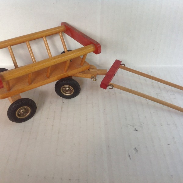 Vintage wooden toy cart and yoke with rubber tires