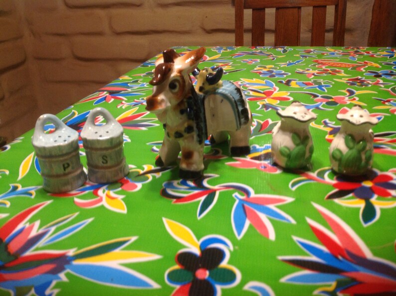 Japan 2 pairs Vintage cute hand painted burro carrying bundles and sacks salt and pepper shakers