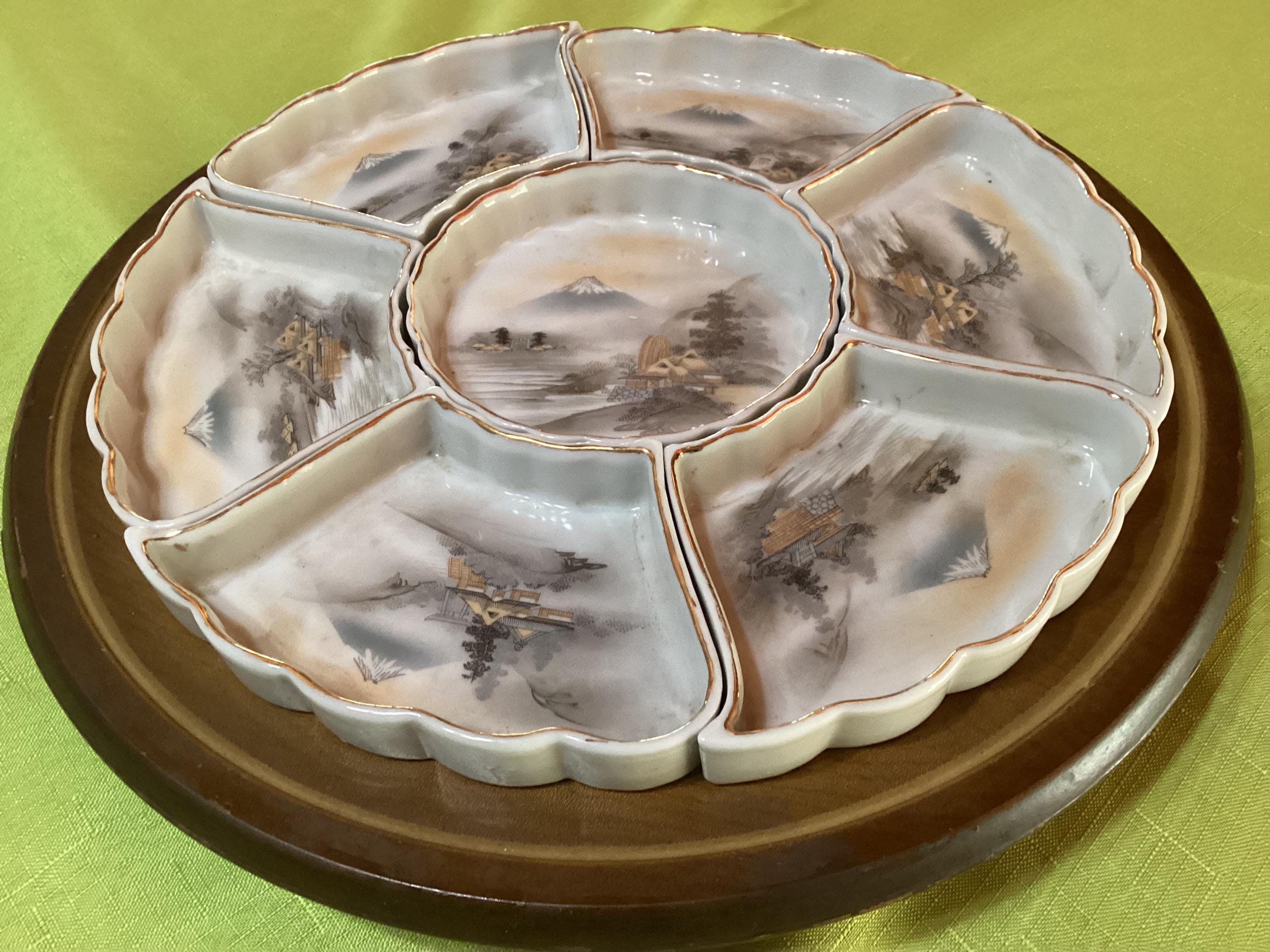 Vintage Mid-century Hand Painted Porcelain Kutani 7 Piece Sweet