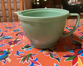 Vintage Jadeite green mixing batter bowl pitcher with handle