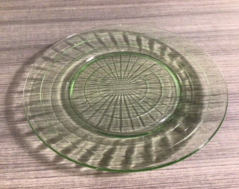 Vintage green Anchor Hocking Depression Glass Block Optic 9” plate