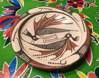 Vintage Mata Ortiz Mexican pottery dish signed by artist Dulces Melero