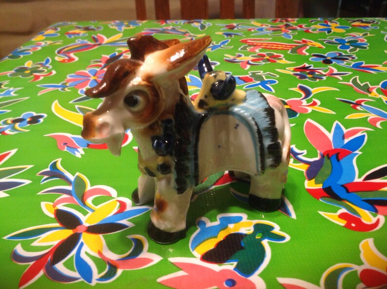 Japan 2 pairs Vintage cute hand painted burro carrying bundles and sacks salt and pepper shakers