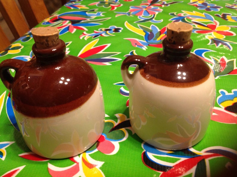 Vintage hand crafted Paden City stoneware moonshine jug salt and pepper shakers souvenir of the Great Smoky Mountains Tennessee