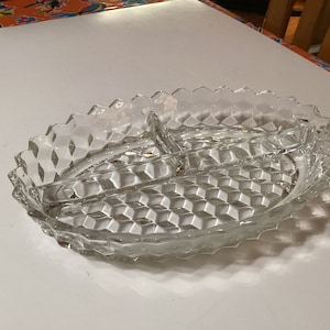 Vintage Fostoria American glass oval divided relish dish