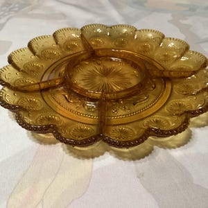 Vintage Brockway Glass Company American Concord  amber divided serving platter or relish tray