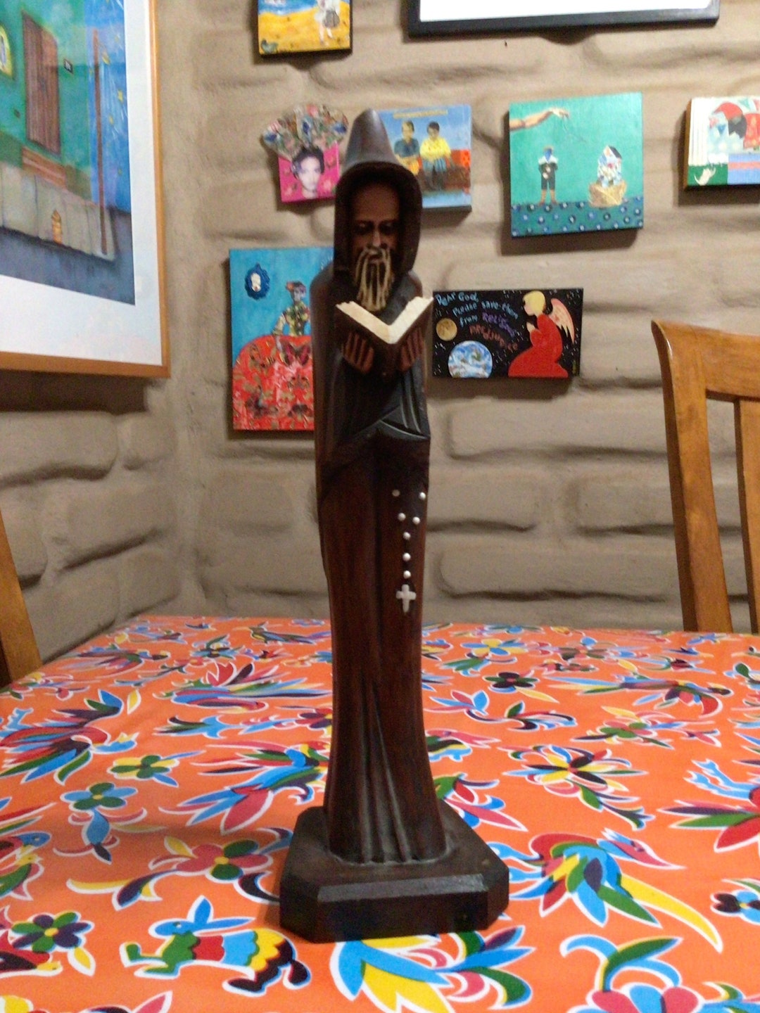 Vintage Hand Carved and Painted Praying Monk or Friar With Rosary and ...