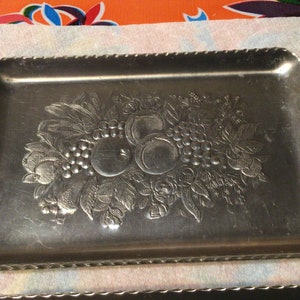 Vintage set of 3 small rectangular aluminum trays or dishes with fruit design